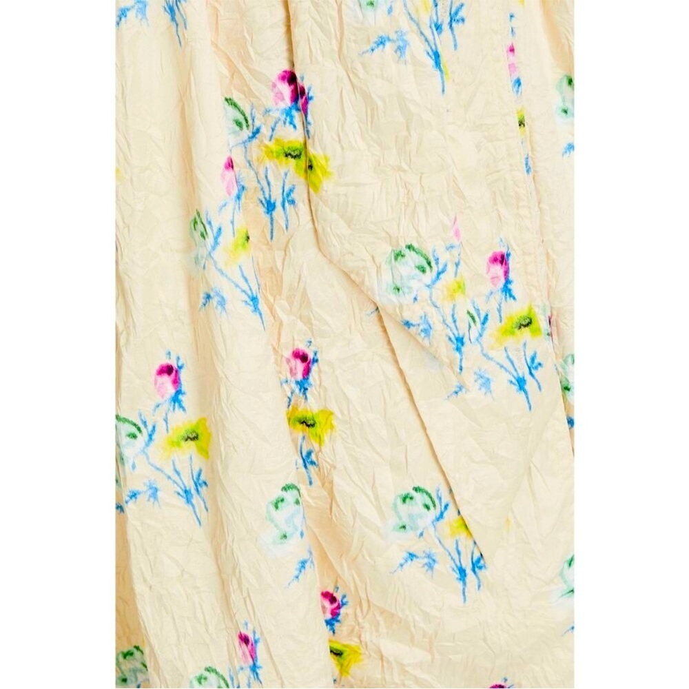 EUC GANNI Floral Crinkle Wrap Dress In Yellow size 36/4 Pink Blue Chic Sexy Wrap - Picture 7 of 11